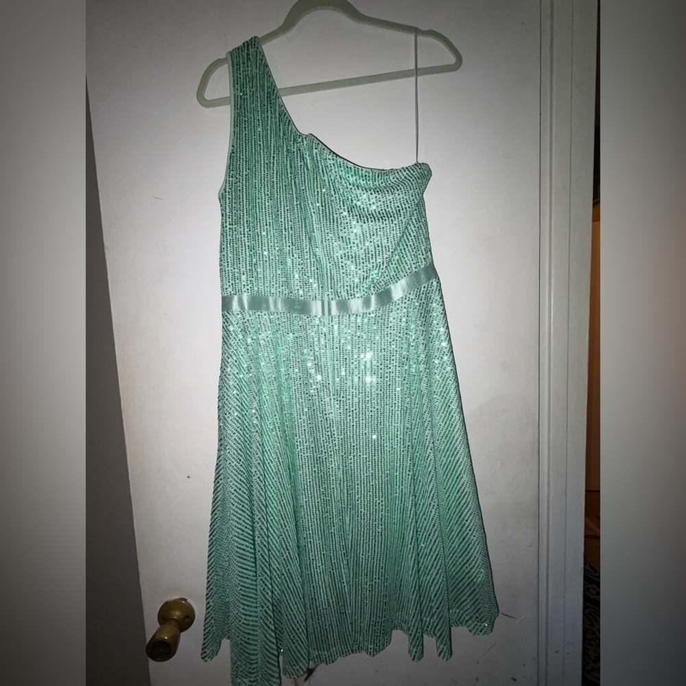 NWT One Shoulder Sequin Dress - Mint Green - Picture 5 of 7